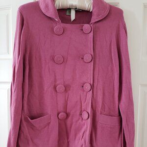 Double breasted hot pink sweater jacket